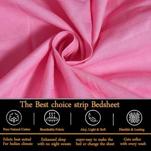 FRESH FROM LOOM Microfiber Wrinkle Resistant|Soft Skin Safe|Breathable Queen Size Flat Striped Bedsheets|Hotel & Home|Double Bedsheet Set With 2 Pillow Covers 144 TC (95X90 Inches Pink) - Image 3