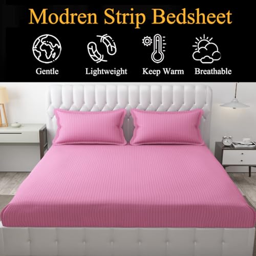 FRESH FROM LOOM Microfiber Wrinkle Resistant|Soft Skin Safe|Breathable Queen Size Flat Striped Bedsheets|Hotel & Home|Double Bedsheet Set With 2 Pillow Covers 144 TC (95X90 Inches Pink) - Image 5
