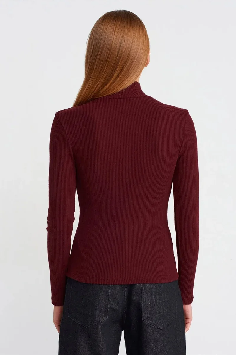 Dilvin Burgundy Red DILVIN Slim Fit Ribbed Turtleneck Blouse for Women | Best Price UAE