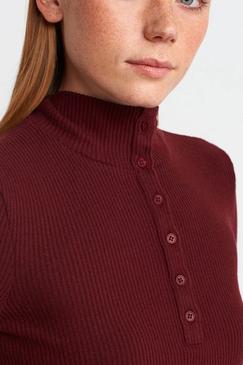 Dilvin Burgundy Red DILVIN Slim Fit Ribbed Turtleneck Blouse for Women | Best Price UAE