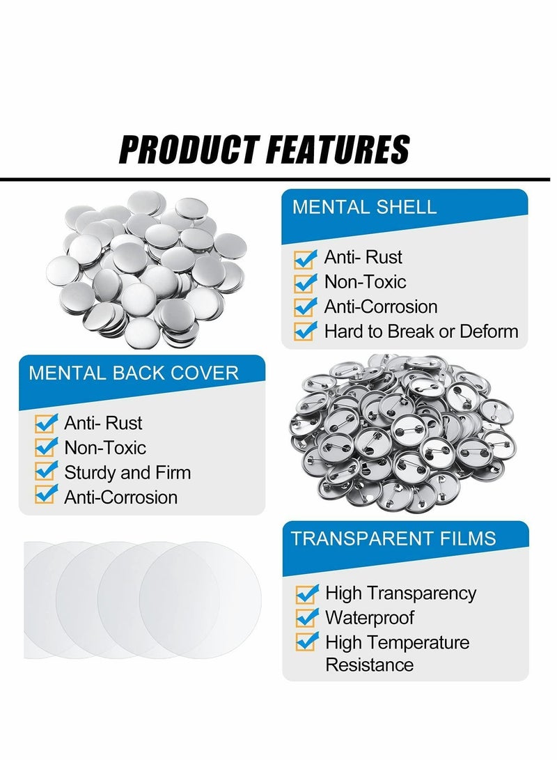 Y&D Blank Button Making Supplies Round Badge Parts Metal Pin Kit for Maker Machine Including Shells Back Cover and Clear Film 100 Set 300 Pcs - Image 4