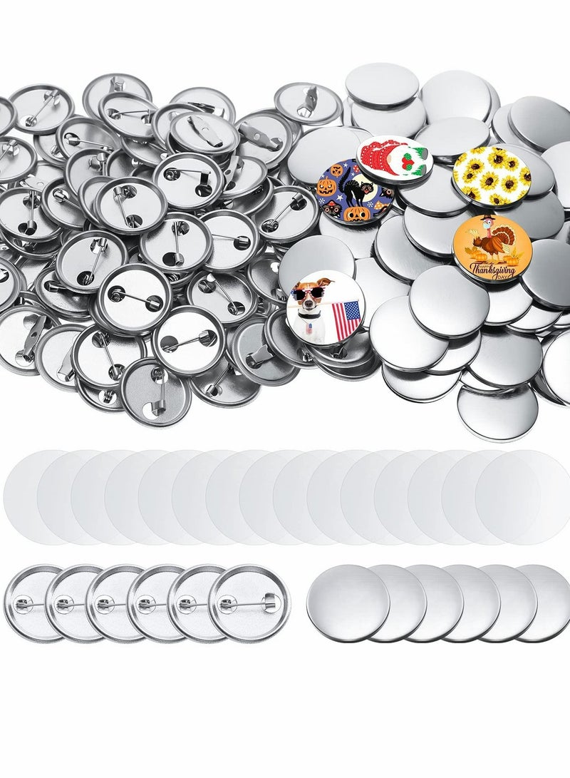 Y&D Blank Button Making Supplies Round Badge Parts Metal Pin Kit for Maker Machine Including Shells Back Cover and Clear Film 100 Set 300 Pcs - Image 1