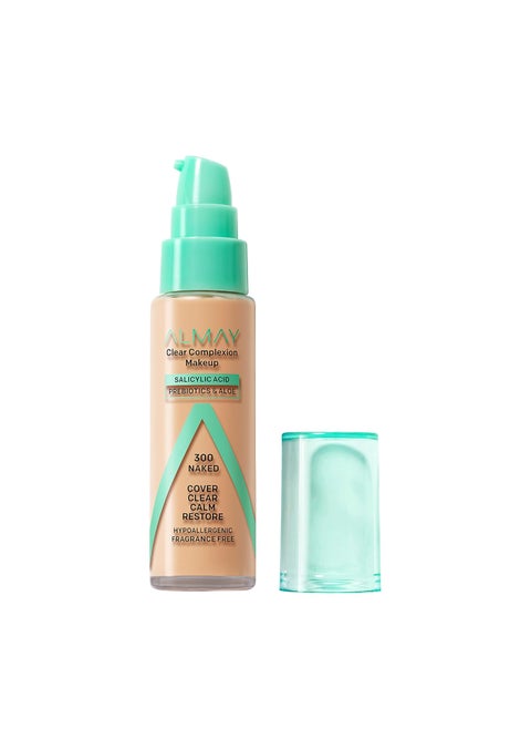 Almay Clear Complexion Acne Foundation Makeup with Salicylic Acid Medium Coverage Soft Matte Finish Hypoallergenic Cruelty  FragranceFree Dermatologist Tested 300 Naked 1 fl oz