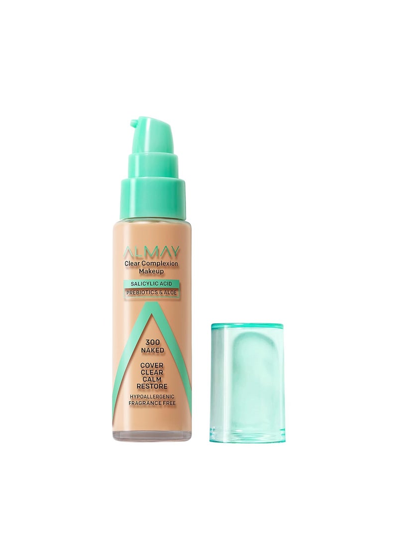 Almay Almay Clear Complexion Acne Foundation Makeup with Salicylic Acid Medium Coverage Soft Matte Finish Hypoallergenic Cruelty  FragranceFree Dermatologist Tested 300 Naked 1 fl oz 