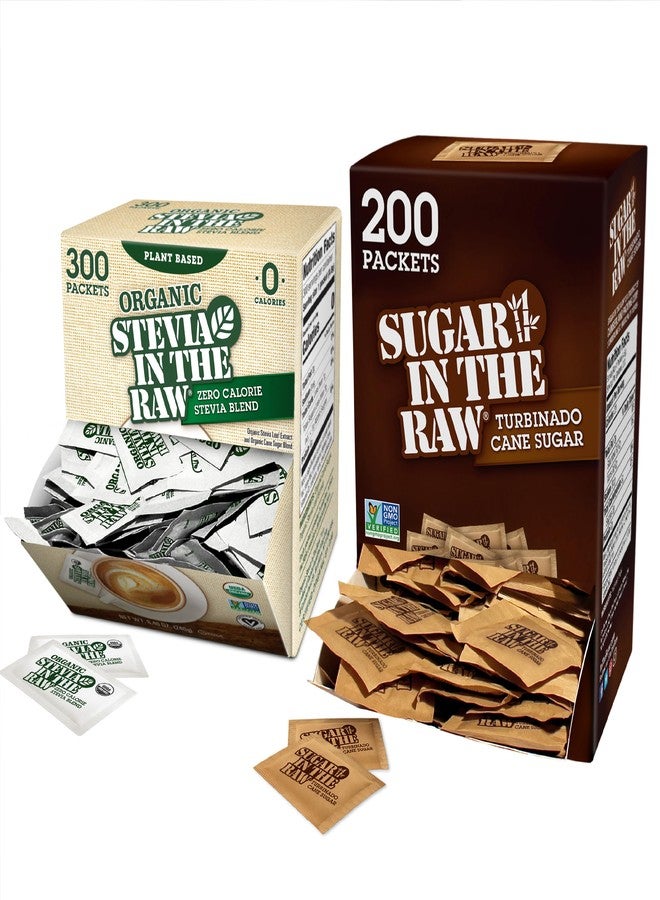 IN THE RAW Sugar In The Raw Turbinado Cane Sugar (200 Packets) + Organic Stevia (300 Packets) - Image 1