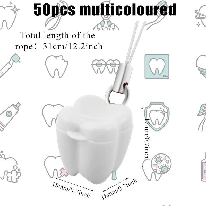 Ioffersuper 50Piece Tooth Saver Necklaces Tooth Necklace Little Box for Lost Teeth Milk Teeth Storage Cases for Children Tooth Fairy Bag School Classroom Party Supply - Image 3