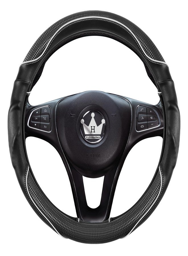 HighnessHwoo 3D Car Steering Wheel Cover Comfort Grip Massage Sporty Anti-Slip Carbon Fiber Faux Leather for F150, Trucks, Jeep, Van, 15-16in, White - Image 3