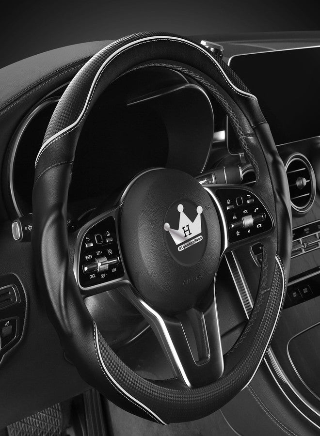 HighnessHwoo 3D Car Steering Wheel Cover Comfort Grip Massage Sporty Anti-Slip Carbon Fiber Faux Leather for F150, Trucks, Jeep, Van, 15-16in, White - Image 1
