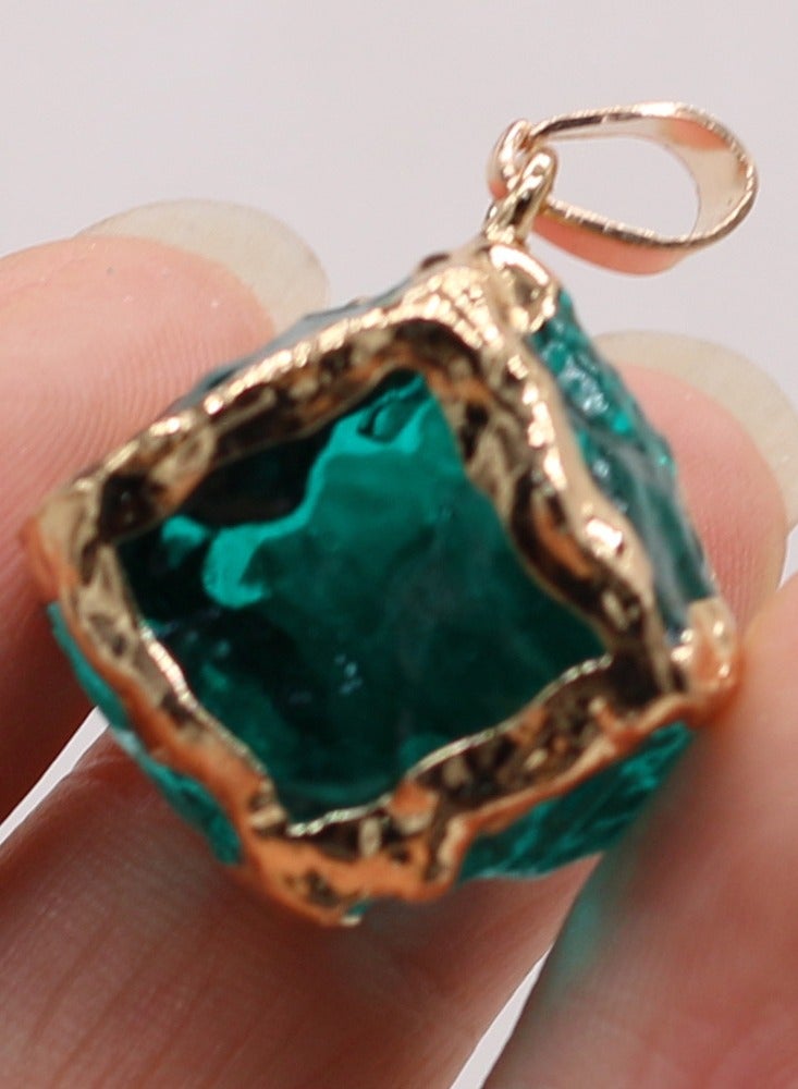 Green Natural Stone Crystal 25x25mm Square Glass Pendant With Gold Edge - Image 1
