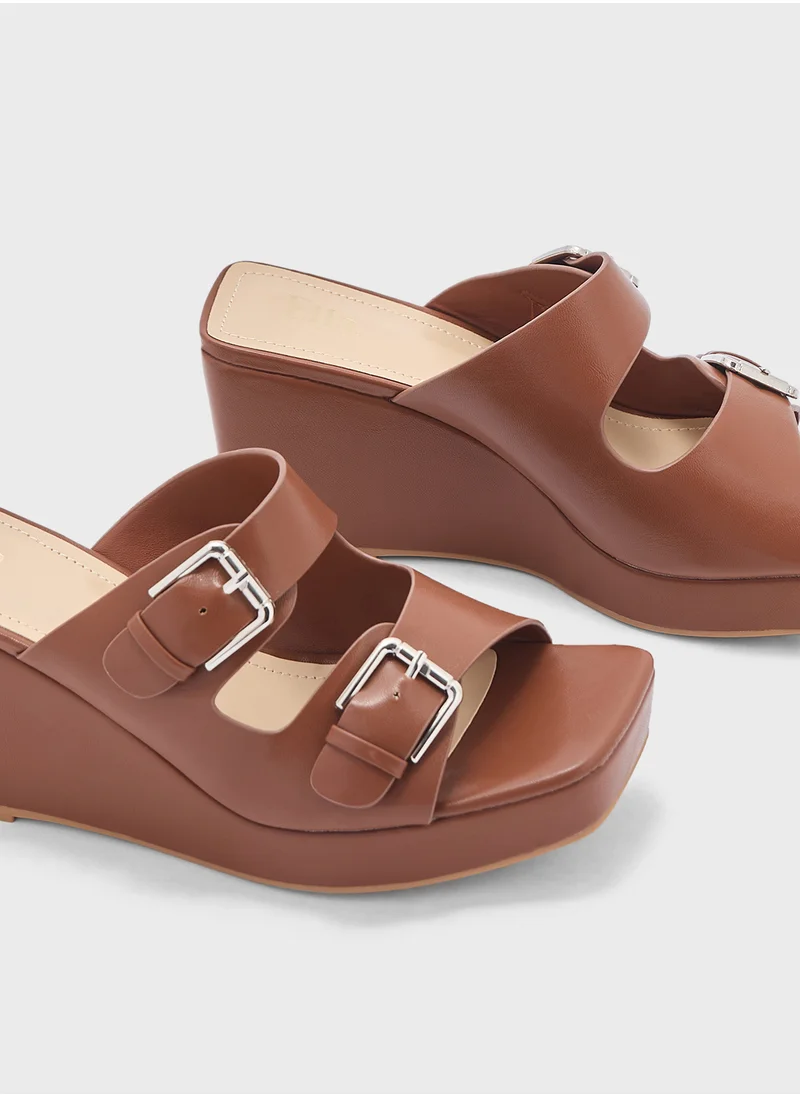 ELLA Buckle Detail Double Strap Wedge Sandal