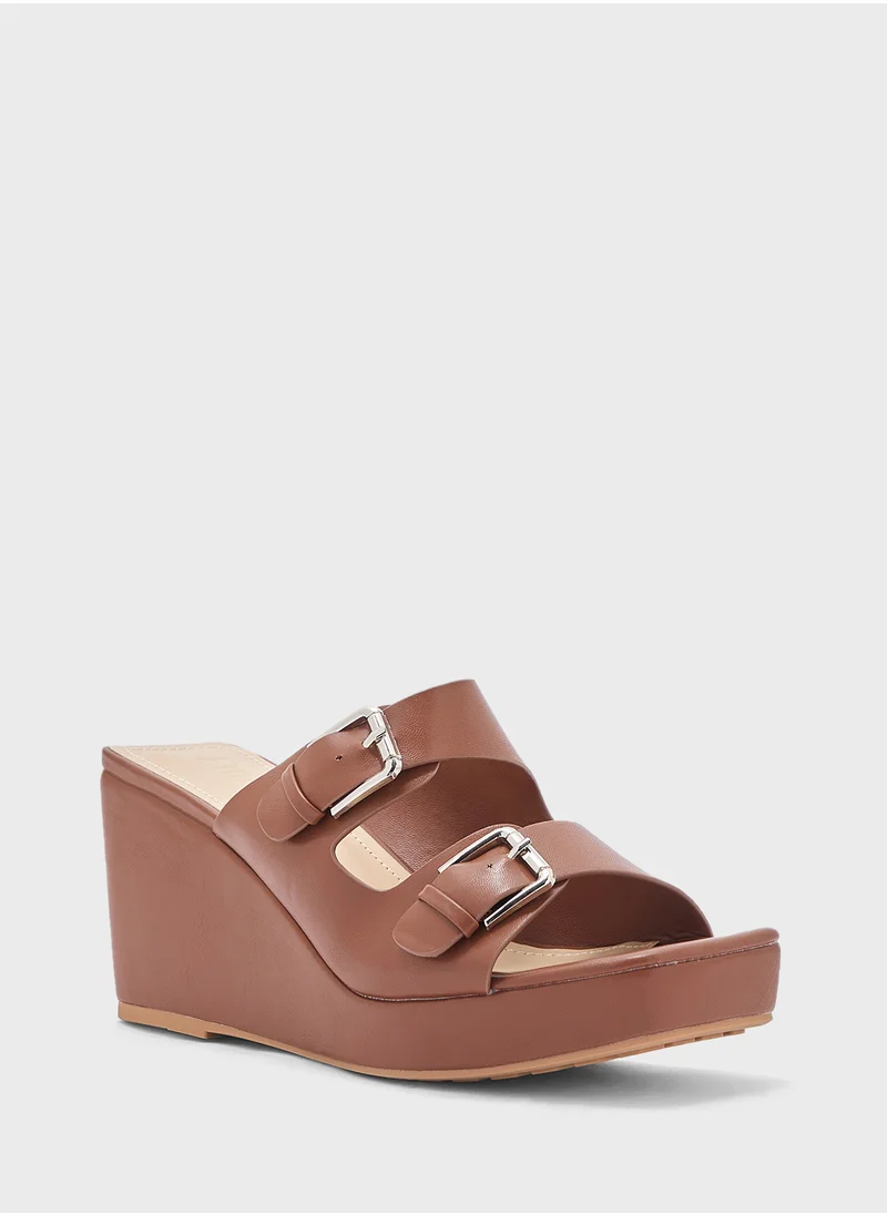 ELLA Buckle Detail Double Strap Wedge Sandal