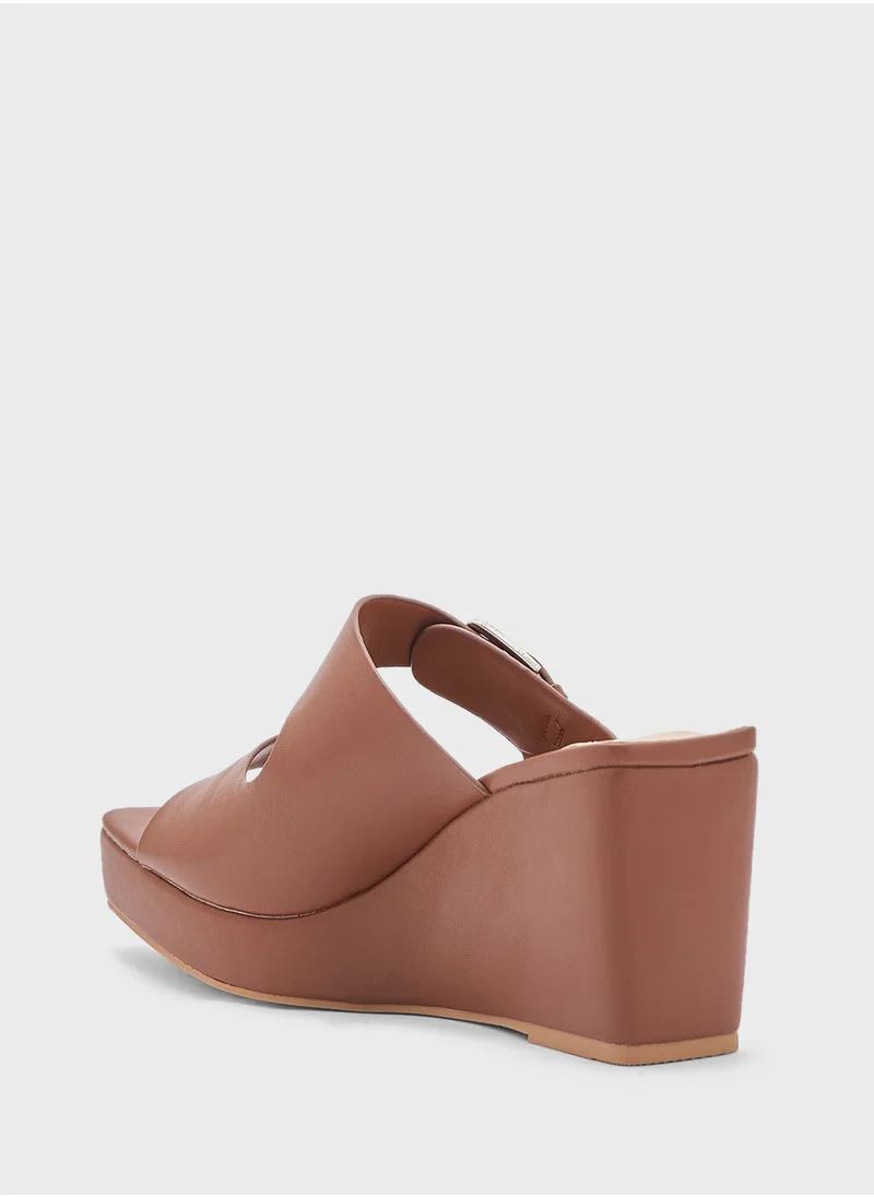 ELLA Buckle Detail Double Strap Wedge Sandal