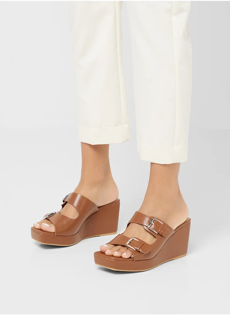 ELLA Buckle Detail Double Strap Wedge Sandal