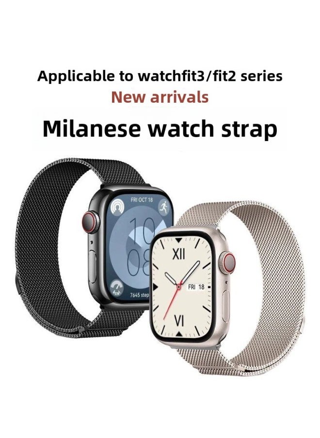Generic - Fuxi For Huawei Fit3 Strap Fit2 Milanese Nice Magnetic Fit Watch Wristband Universal Summer Breathable-Color:[local Gold] Milanese-suitable For Huawei Fit3 Series - Image 1