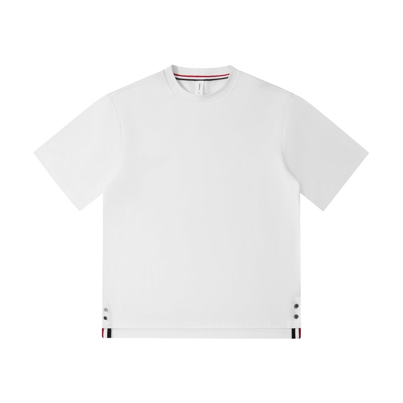 Lyocell Double Bead Split Design Crewneck Short-Sleeved T-Shirt Japanese Style Trendy Brand Simple All-Match Men'S And Women'S Half-Sleeved T-Shirt - Image 1