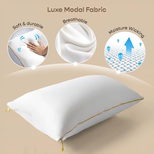SleepyCat Cloud Pillow | Full-Size 100% Virgin Microfiber Pillow with No Lumps No Lint & No Shrinkage Guaranteed | 250TC Luxe Modal Fabric | Zipper Adjustable Firmness | White, Set of 4 (27x18 Inches) - Image 3