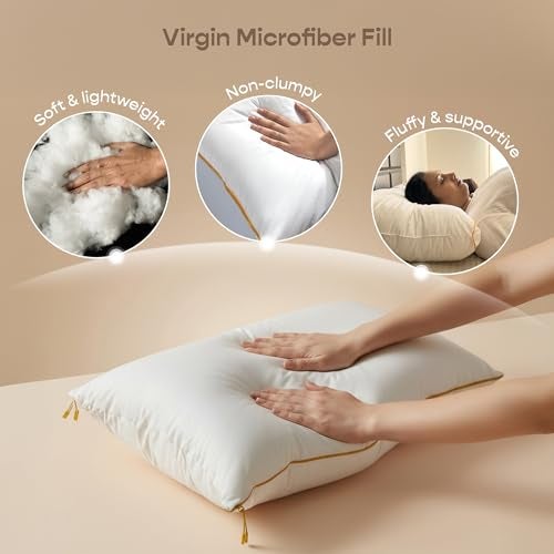 SleepyCat Cloud Pillow | Full-Size 100% Virgin Microfiber Pillow with No Lumps No Lint & No Shrinkage Guaranteed | 250TC Luxe Modal Fabric | Zipper Adjustable Firmness | White, Set of 4 (27x18 Inches) - Image 4