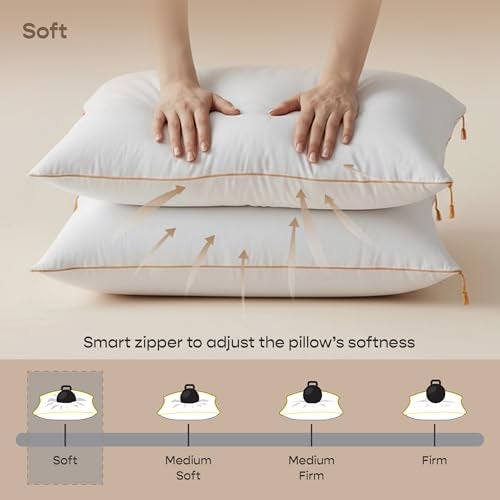 SleepyCat Cloud Pillow | Full-Size 100% Virgin Microfiber Pillow with No Lumps No Lint & No Shrinkage Guaranteed | 250TC Luxe Modal Fabric | Zipper Adjustable Firmness | White, Set of 4 (27x18 Inches) - Image 5