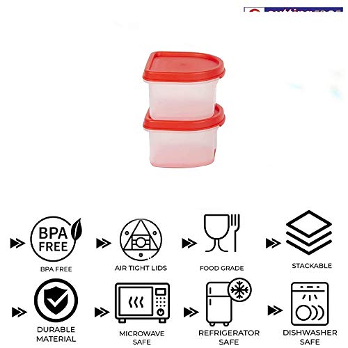 Cutting EDGE 250ml Modular Plastic Container Set of 2, BPA-Free & Leak-Proof, Stackable & Nestable, Reusable Food Organizers For Kitchen, Pantry, Fridge & Meal Prep- Red Lids - Image 2