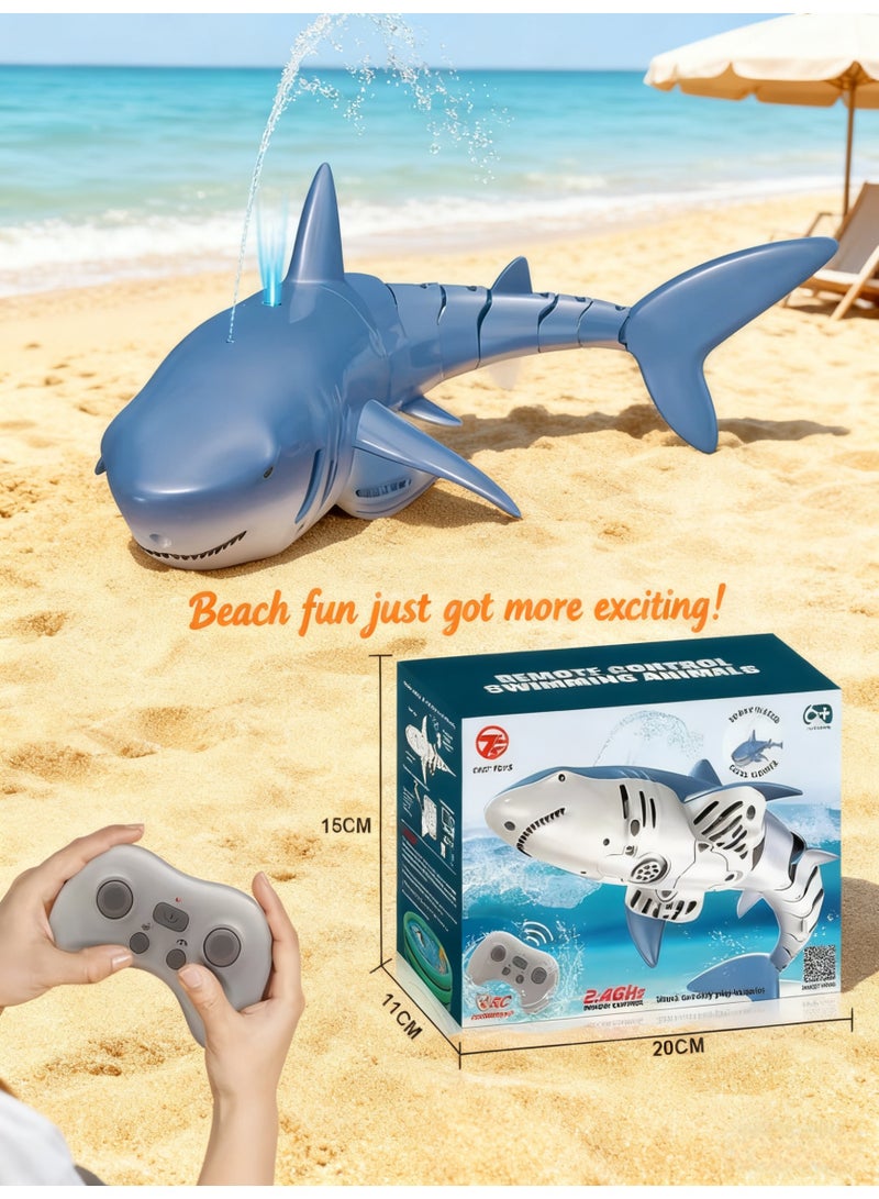 【وليمة بصرية】قرش لامع بأضواء LED بالتحكم عن بعد | تصميم سباحة وتذبذب واقعي | وظيفة رش الماء المفاجئة | لعبة محورية لحفلات المسبح العائلية  3 - Image 1