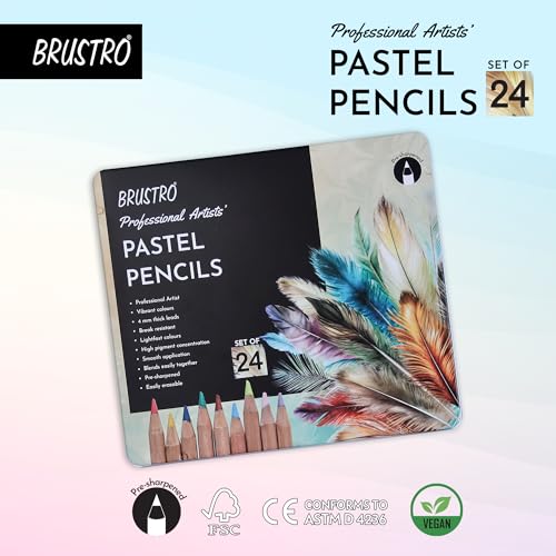 BRUSTRO أقلام باستيل ملونة من برسترو - مجموعة من 24 لون - رأس 4 مم | مقاومة للكسر، قابلة للمسح، ألوان عالية الصبغة، ألوان زاهية | مثالية للرسم، الماندالا، التظليل، البورتريه، طلاب الفنون الجميلة. - Image 3