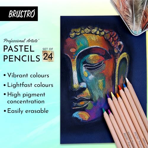 BRUSTRO أقلام باستيل ملونة من برسترو - مجموعة من 24 لون - رأس 4 مم | مقاومة للكسر، قابلة للمسح، ألوان عالية الصبغة، ألوان زاهية | مثالية للرسم، الماندالا، التظليل، البورتريه، طلاب الفنون الجميلة. - Image 5