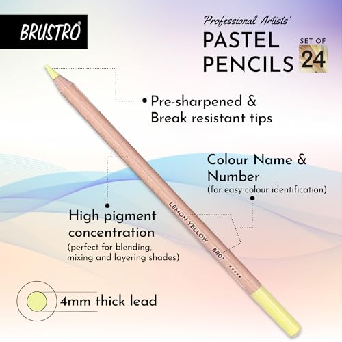 BRUSTRO أقلام باستيل ملونة من برسترو - مجموعة من 24 لون - رأس 4 مم | مقاومة للكسر، قابلة للمسح، ألوان عالية الصبغة، ألوان زاهية | مثالية للرسم، الماندالا، التظليل، البورتريه، طلاب الفنون الجميلة. - Image 4