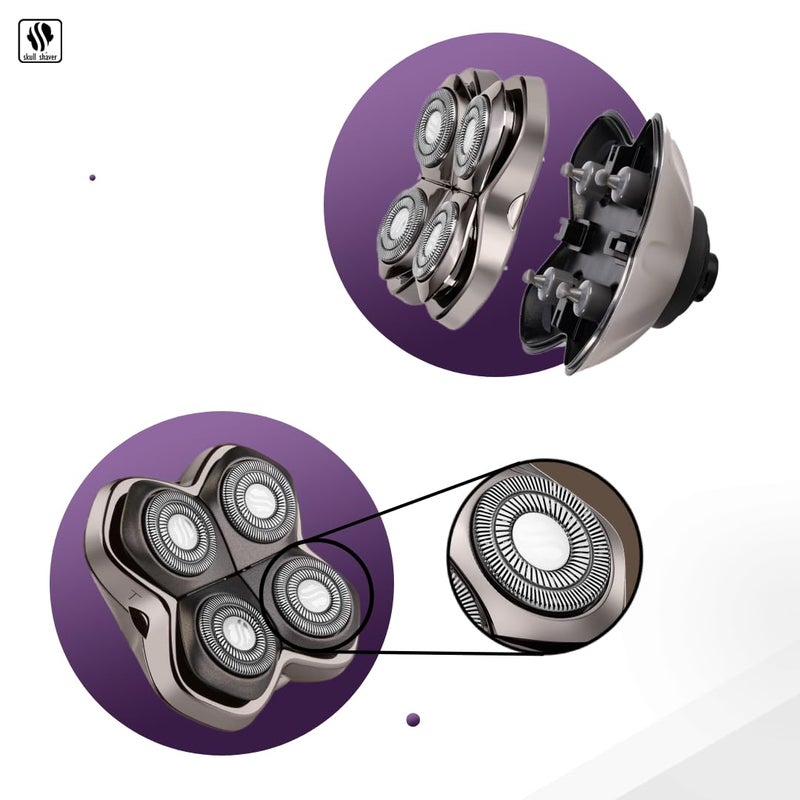 Skull Shaver شفرة استبدال 4 رؤوس Skull Shaver Forte PRO لPitbull وButterfly kiss pro وPalm Shavers - أفضل ماكينة حلاقة كهربائية وشفرة حلاقة للرأس، حلاقة ناعمة مع تهيج أقل - Image 4