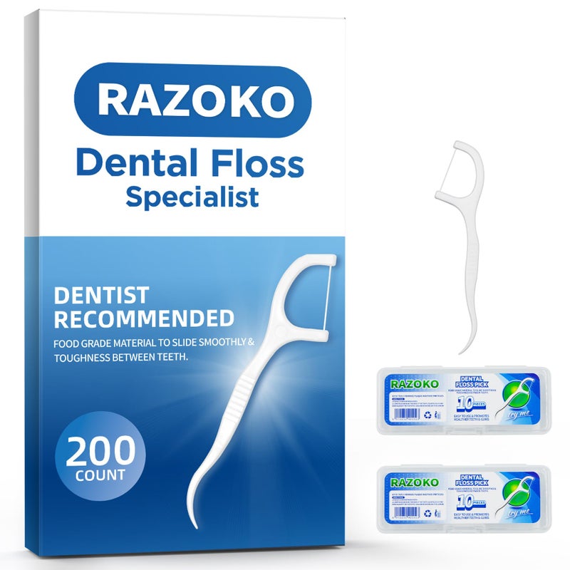 RAZOKO Dental Floss Picks High Toughness Toothpicks Sticks 200pcs with 2 Portable Cases Perfect for Family,Hotel,Travel - Image 1