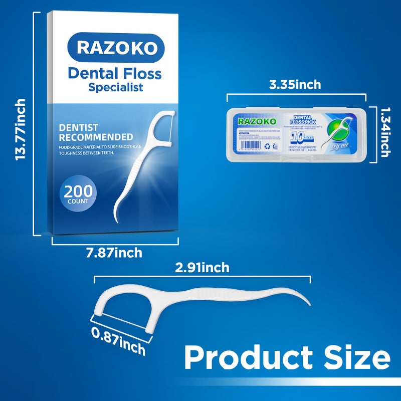 RAZOKO Dental Floss Picks High Toughness Toothpicks Sticks 200pcs with 2 Portable Cases Perfect for Family,Hotel,Travel - Image 2