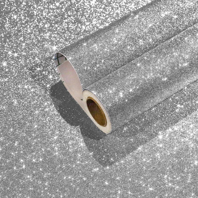 CHIHUT Sparkle Silver Glitter Wallpaper Peel and Stick Silver Glitter Contact Paper for Cabinets Walls Self Adhesive Removable Fabric Wallpaper Decorative Wall Paper for DIY Drawers 15.7''x100'' - Image 1