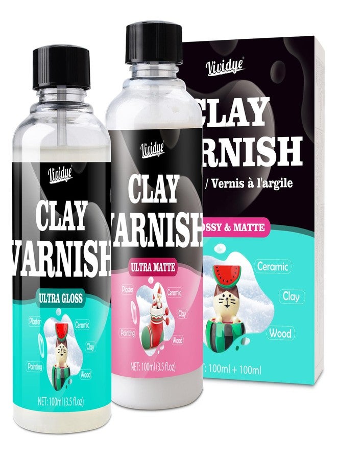 Vividye Air Dry Clay Glaze Kit - 2x100ml High Gloss Matte Varnish Sealant, Super Glossy Polymer Clay Glaze, Prevent Scratch Resistant, Yellowing, Waterproof - Clay Paint Kit for Pottery, Wood, Painting - Image 1