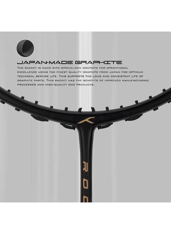 HUNDRED - Rock 88 Carbon Fibre Strung Badminton Racket With Full Racket Cover (Matte Black) | For Intermediate Players | 78 Grams | Maximum String Tension - 32Lbs - Image 1