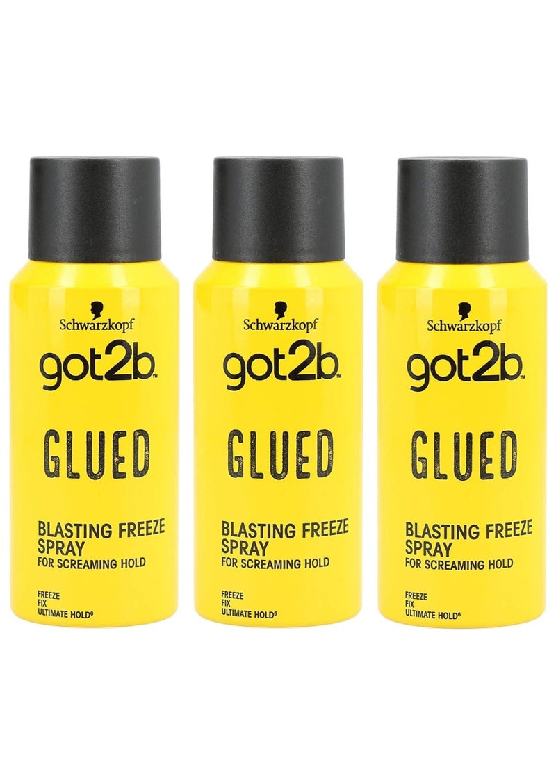 Got2b Schwarzkopf got2b Glued Blasting Freeze Spray, Strong Hold Hairspray for Up to 72 Hours, Vegan, Silicone Free, 100ml pack of 3 - Image 1