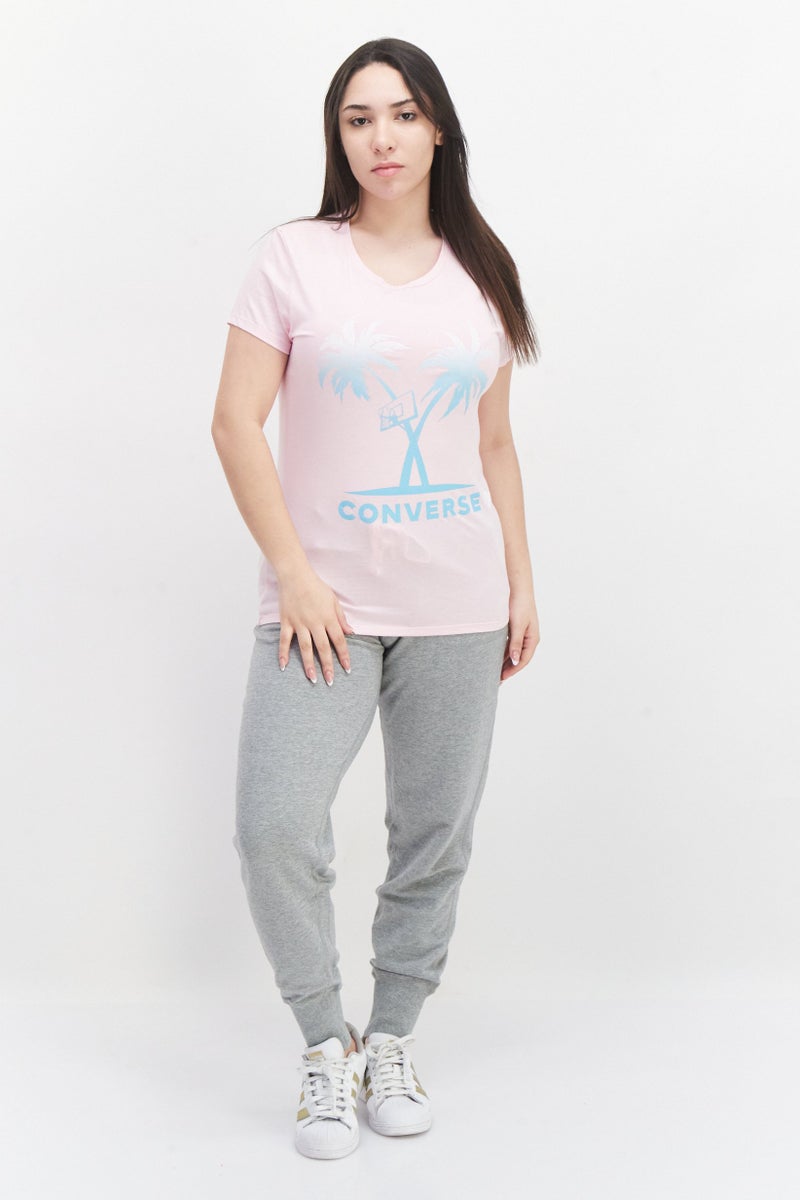 CONVERSE تي شيرت تدريب قصير الأكمام للنساء، وردي فاتح - Image 2