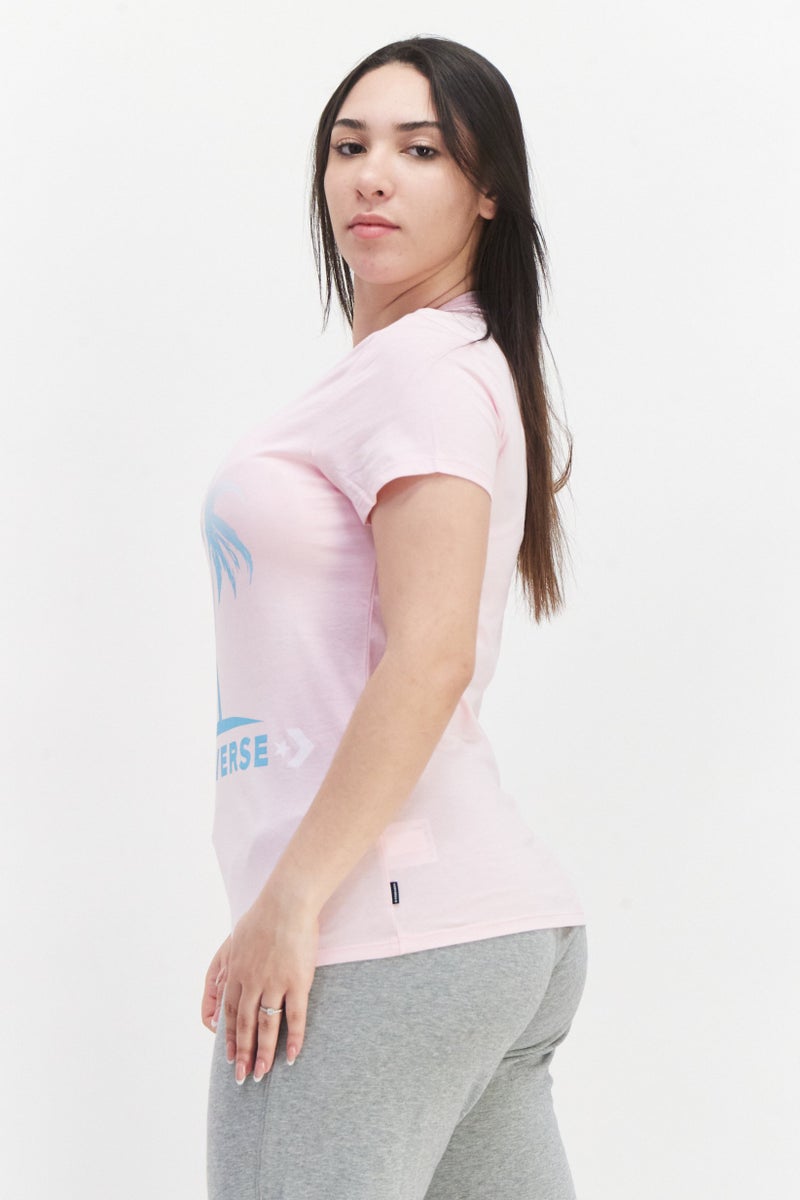 CONVERSE تي شيرت تدريب قصير الأكمام للنساء، وردي فاتح - Image 4