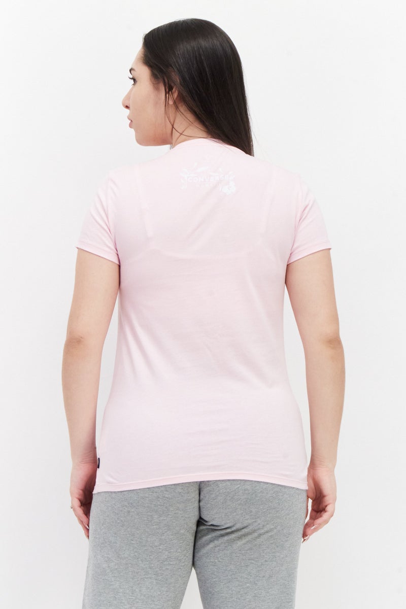 CONVERSE تي شيرت تدريب قصير الأكمام للنساء، وردي فاتح - Image 3