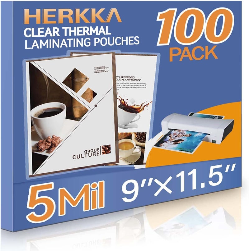 HERKKA 100 Pack Laminating Sheets, Holds 8.5 x 11 Inch Sheets, 5Mil Clear Thermal Laminating Pouches 9 x 11.5 Inch Lamination Sheet Paper for Laminator, Round Corner Letter Size - Image 1