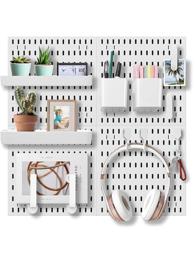 PROMASS promass Pegboard Combination Wall Organizer Kit, 4 Pieces Peg Board and 20 Accessories Modular Hanging, Wall Mount Display Pegboard Panel Kits, Peg Board Organizer for Home Office (White 30 * 30cm)  - Image 1