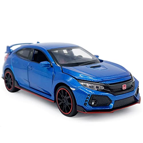 VIIGER 2017 Civic Type R Model Car Hatchback Sports Diecast Toy Cars 1/32 Scale Metal Pull Back Children's Die-cast Vehicles, Doors Open Light Sound, Boys Toys Kids Gifts Collection for Men, Blue - Image 1