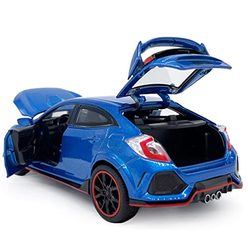 VIIGER 2017 Civic Type R Model Car Hatchback Sports Diecast Toy Cars 1/32 Scale Metal Pull Back Children's Die-cast Vehicles, Doors Open Light Sound, Boys Toys Kids Gifts Collection for Men, Blue - Image 4