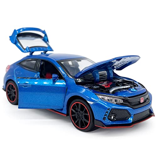VIIGER 2017 Civic Type R Model Car Hatchback Sports Diecast Toy Cars 1/32 Scale Metal Pull Back Children's Die-cast Vehicles, Doors Open Light Sound, Boys Toys Kids Gifts Collection for Men, Blue - Image 3