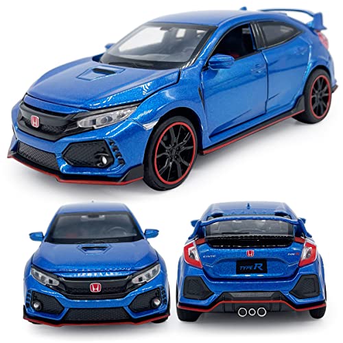 VIIGER 2017 Civic Type R Model Car Hatchback Sports Diecast Toy Cars 1/32 Scale Metal Pull Back Children's Die-cast Vehicles, Doors Open Light Sound, Boys Toys Kids Gifts Collection for Men, Blue - Image 5