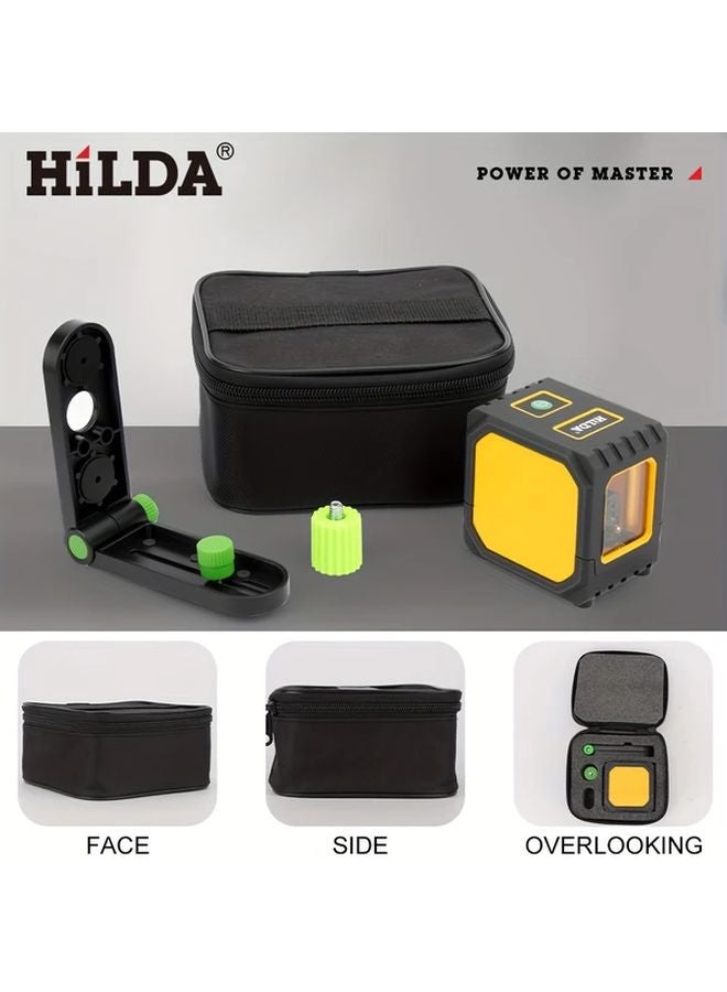 HILDA Portable Mini Laser Level Yellow High Precision Green Light 2 Line Projection - Image 1