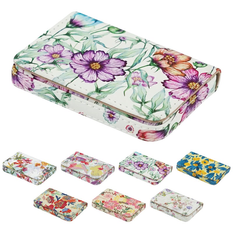 AI-DEE Business Card Holderï¼ŒPU Leather Business Card Case Color Printing Pattern Card Holder Walletï¼ŒPockets Magnetic Credit Card Holders for Men and Women - Colorful Daisy - Image 1
