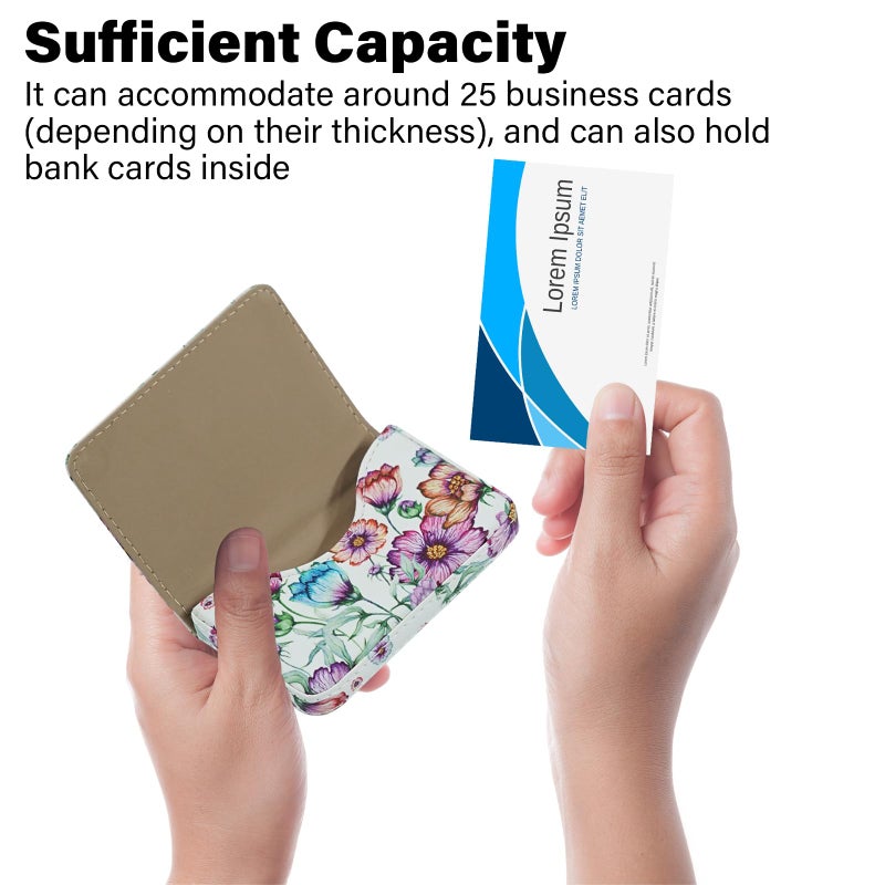 AI-DEE Business Card Holderï¼ŒPU Leather Business Card Case Color Printing Pattern Card Holder Walletï¼ŒPockets Magnetic Credit Card Holders for Men and Women - Colorful Daisy - Image 3