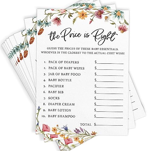 Printed Party Baby Shower Games for Girl – 4 Games and Activities for 30 Guests, Includes Bingo, Price is Right, Mommy or Daddy Trivia, and Storybook Title Guessing, Wildflower Baby in Bloom Design - Image 5