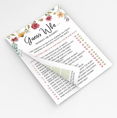 Printed Party Baby Shower Games for Girl – 4 Games and Activities for 30 Guests, Includes Bingo, Price is Right, Mommy or Daddy Trivia, and Storybook Title Guessing, Wildflower Baby in Bloom Design - Image 3
