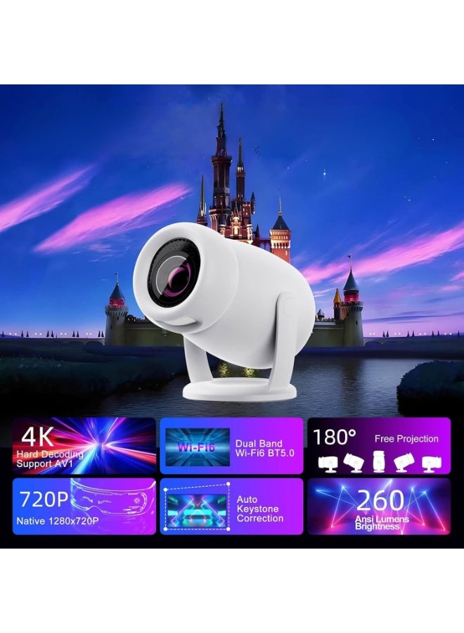 بروجكتور ميني ذكي بدقة 4K – يعمل بنظام أندرويد 12، سطوع أكثر من 4000 لومن، واي فاي 6 وبلوتوث 5.0، متوافق مع الآيفون واللابتوب وتي في ستيك والسينما المنزلية - Image 3