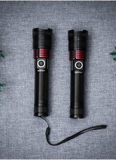 GEEPAS 2 Pcs Rechargeable LED Flash Light | 15W High Power LED| Aluminium Alloy Body Li-ion 3.7V 4000 mAh Battery 5 Hrs Working Time Type C charging| 600 Meters Beam Distance | GFL4667Z Black/Red  - Image 2